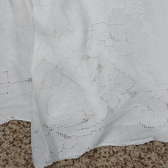 2857 Size Large Limited Too Upcycled Jean Tunic Made With A Vintage Table Cover. - Picture 4 of 9